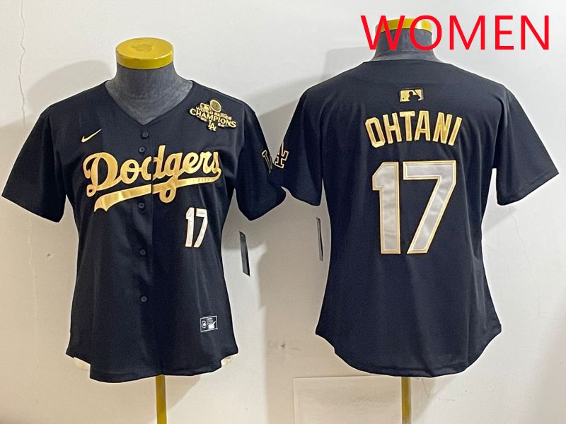 Women Los Angeles Dodgers #17 Ohtani Black Gold Nike 2025 MLB Jersey style 4285->youth mlb jersey->Youth Jersey